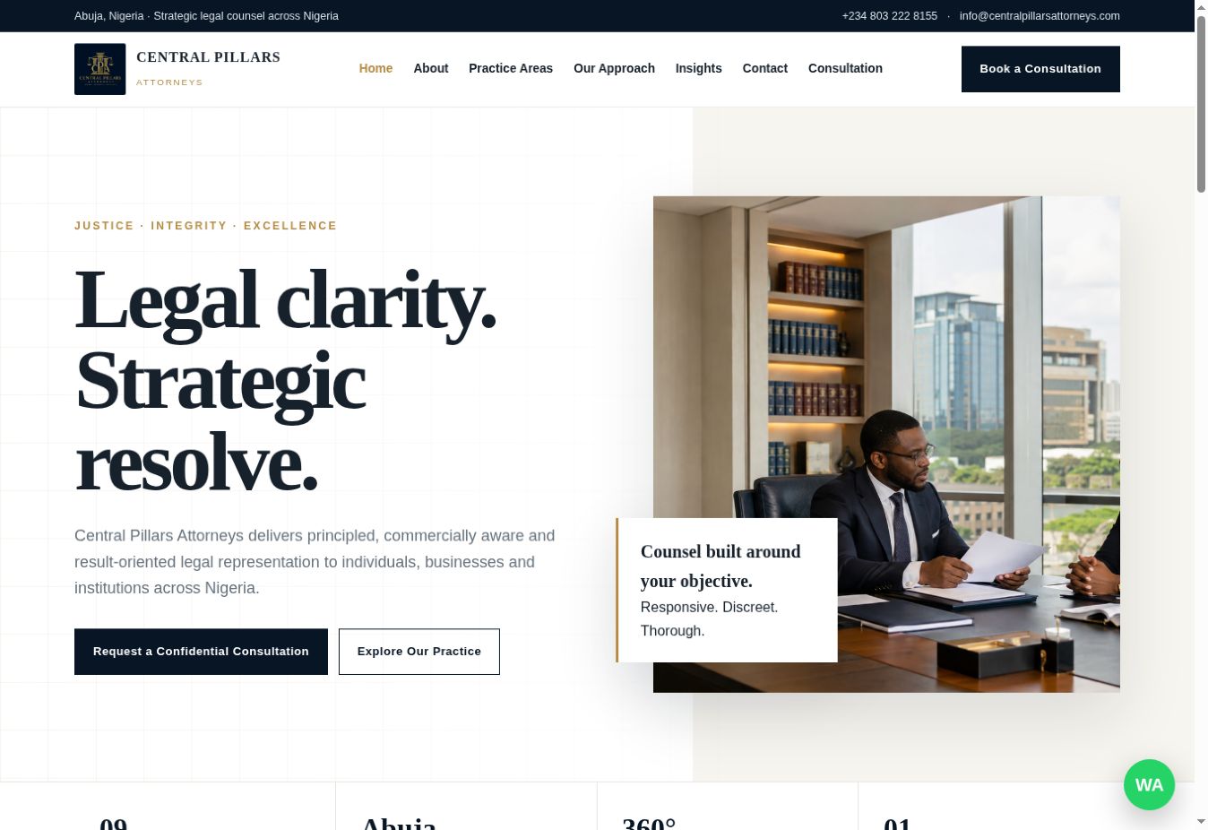 Central Pillars Attorneys website screenshot