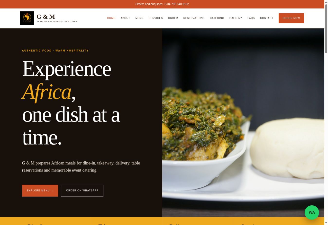 G and M African Restaurant website screenshot