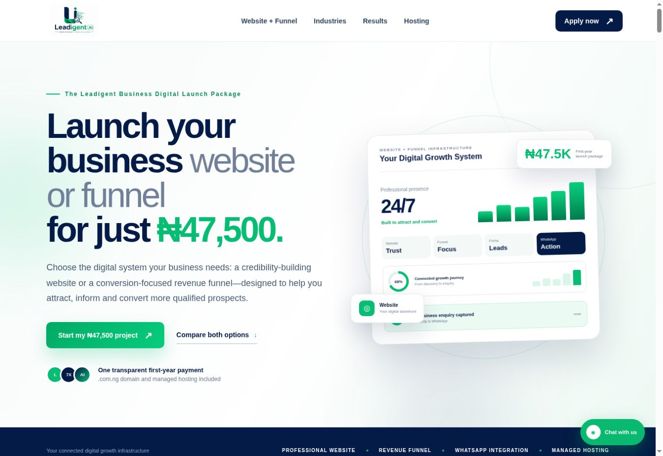 Leadigent AI website screenshot