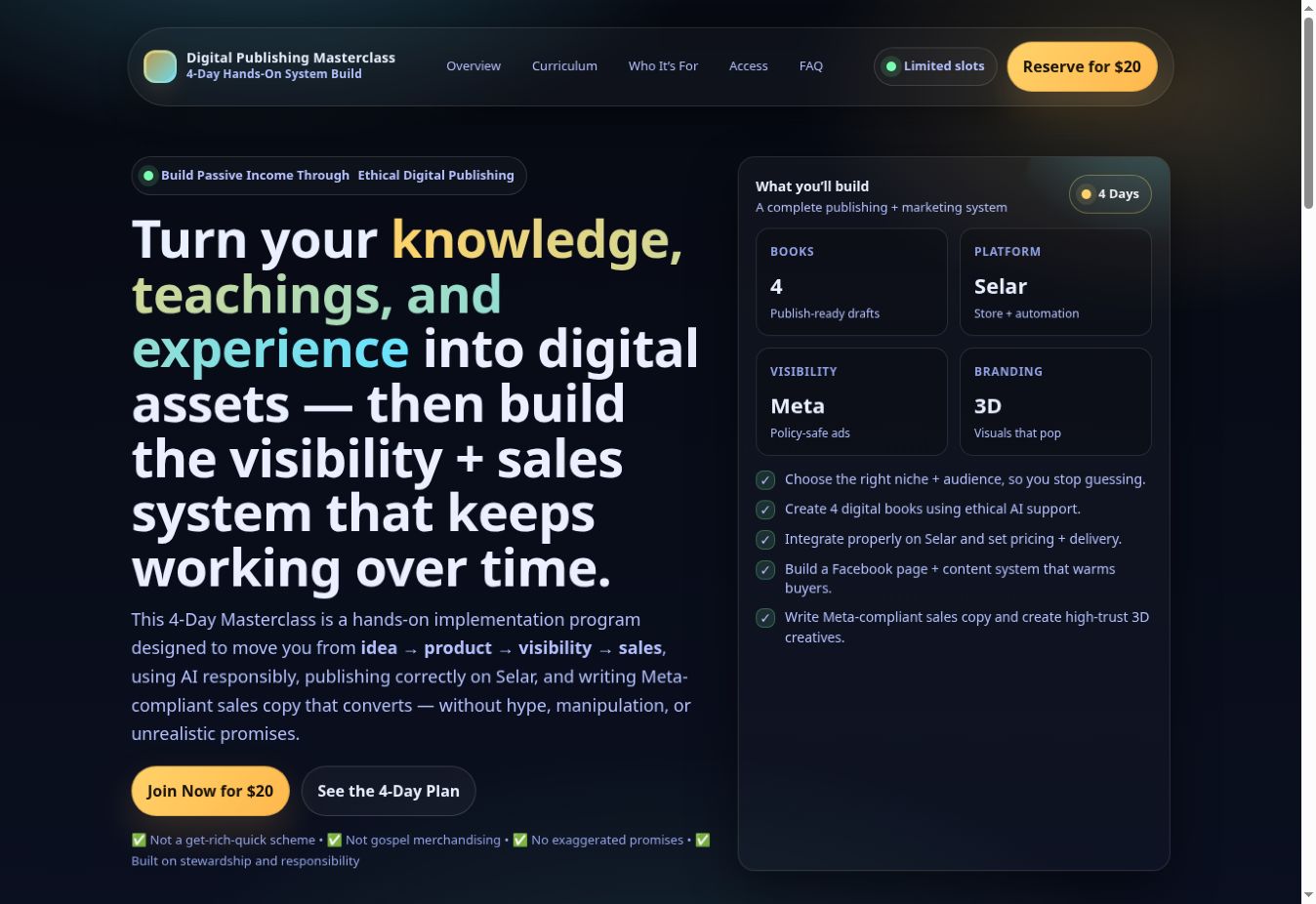 Publishing Masterclass website screenshot