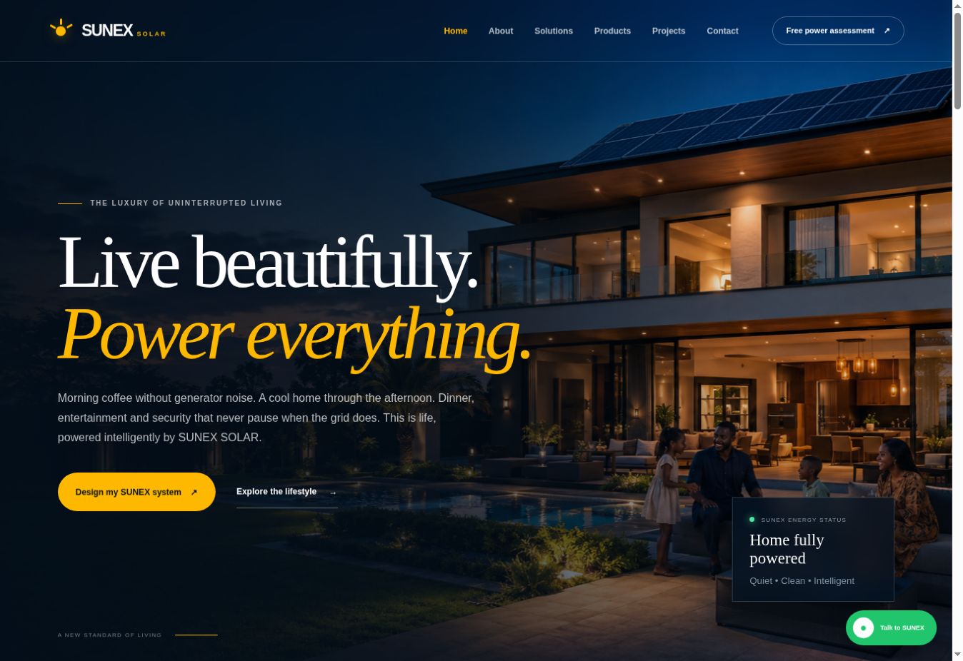 SUNEX Solar Nigeria website screenshot